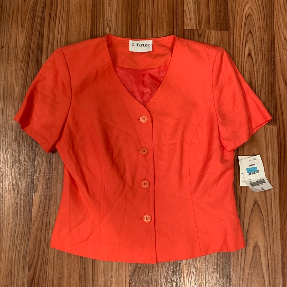 J. Taylor Size 10 Orange Lined Button Up Blouse